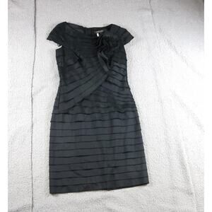 Tadashi Shoji Dress 12 Black Pleated Rosette Cap Sleeve Shutter Cocktail Formal